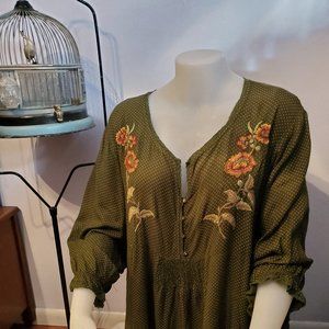 On the Plus Side 5x Olive w/ Tan Dots & Embroidery